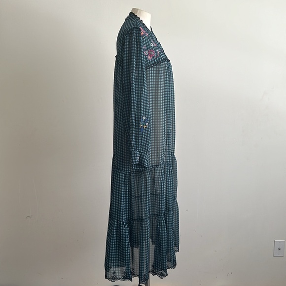 Johnny Was JADE Embroidered Eyelet Checkered Tunic Blouse Dress sz Small - Picture 4 of 5